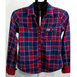 Hollister Medium Plaid Button-down Shirt Juniors Red Blue